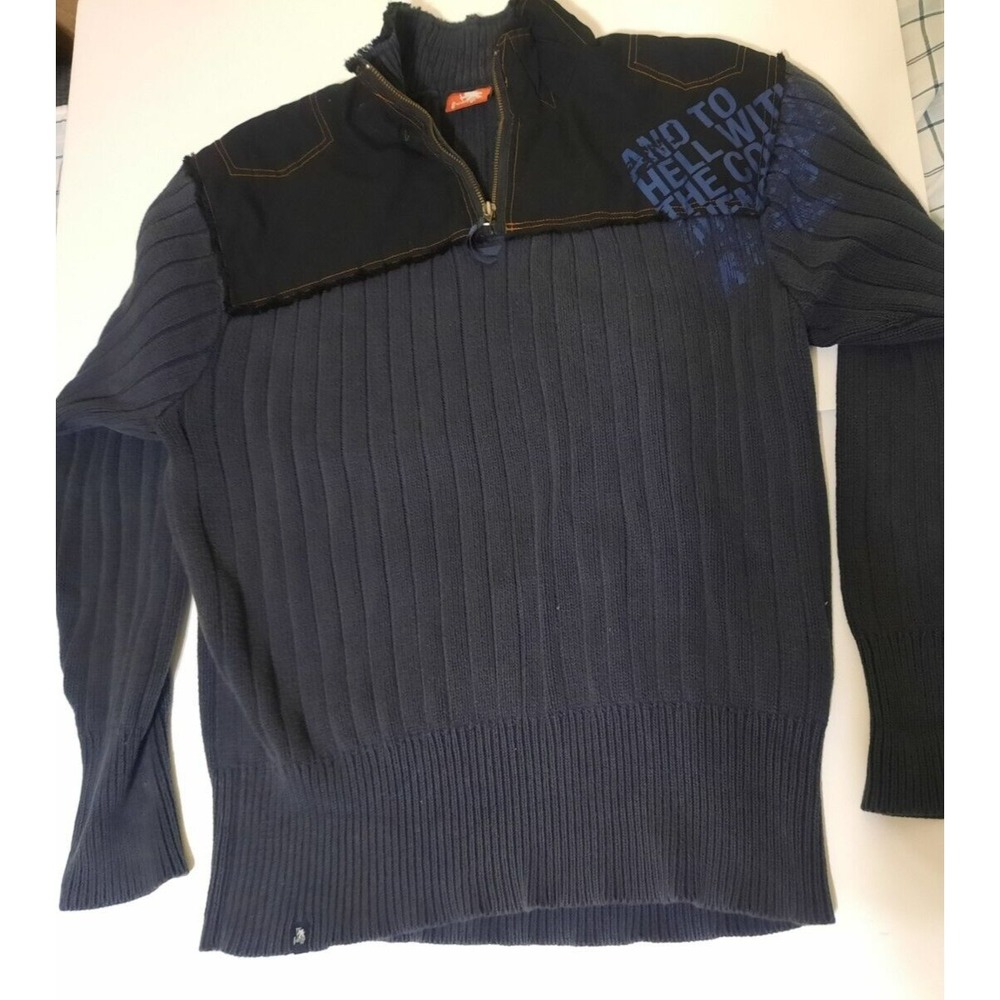 Gotcha XL 1/4 Zip Cotton Sweater Navy Blue Black Climbing Long Sleeve Pullover